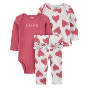 Carter's Three Piece Pink and Gray Heart Outfit Set